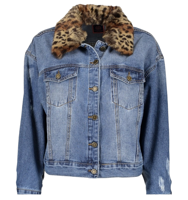 Denim jacket with fur collar sz M