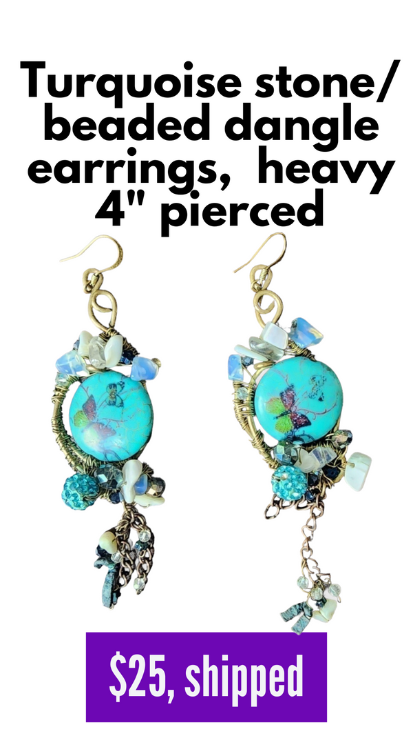 Handmade turquoise stone dangle earrings