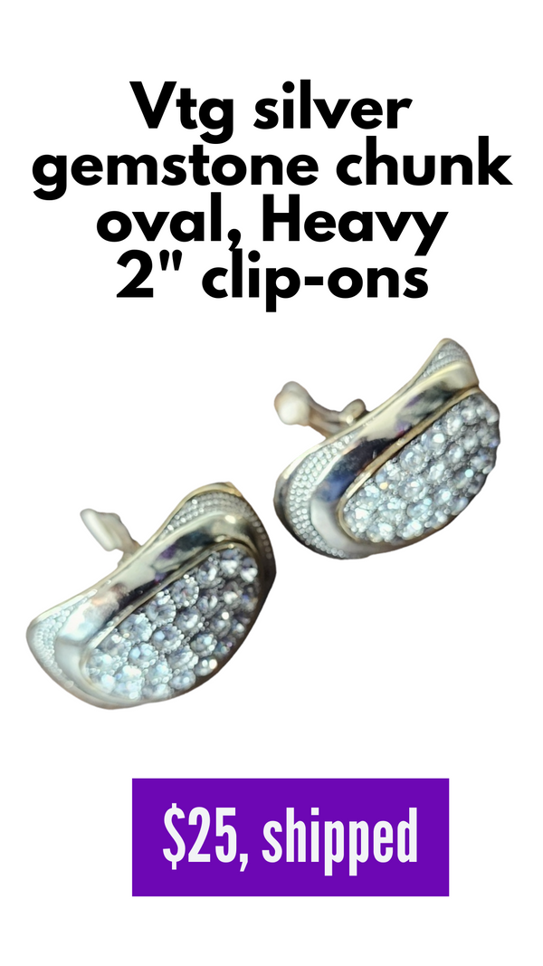 Vintage heavy rhinestone cluster curved earrings