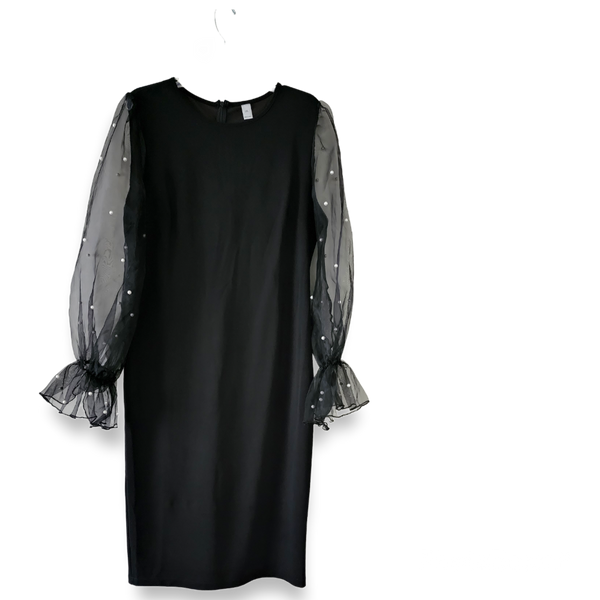 Black sheer puff sleeve with pearl detail mini dress sz L