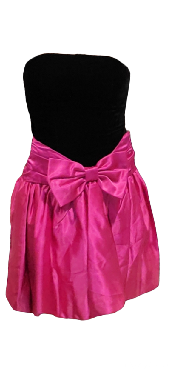 Vintage black velour dress with pink bow sz XS