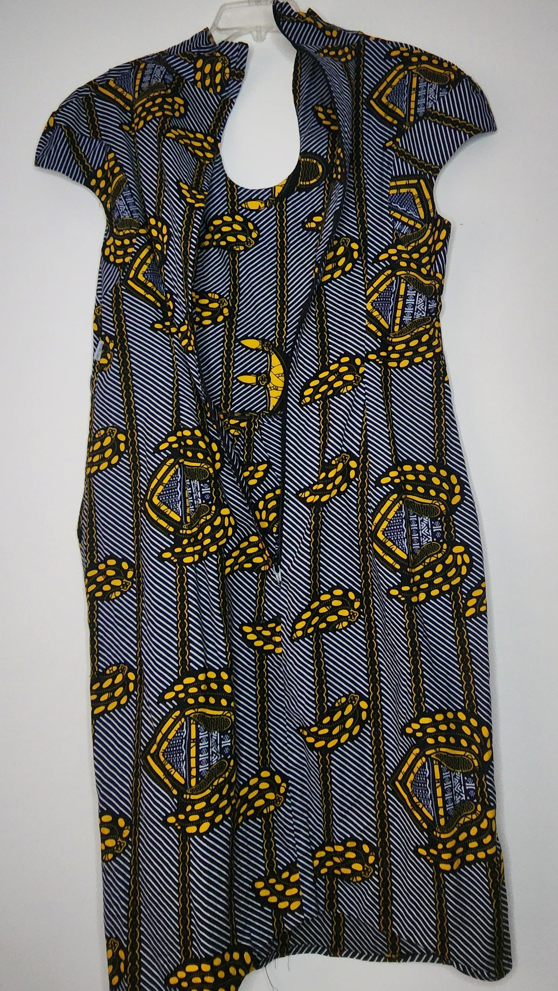 Grey and yellow ankara print dress sz M