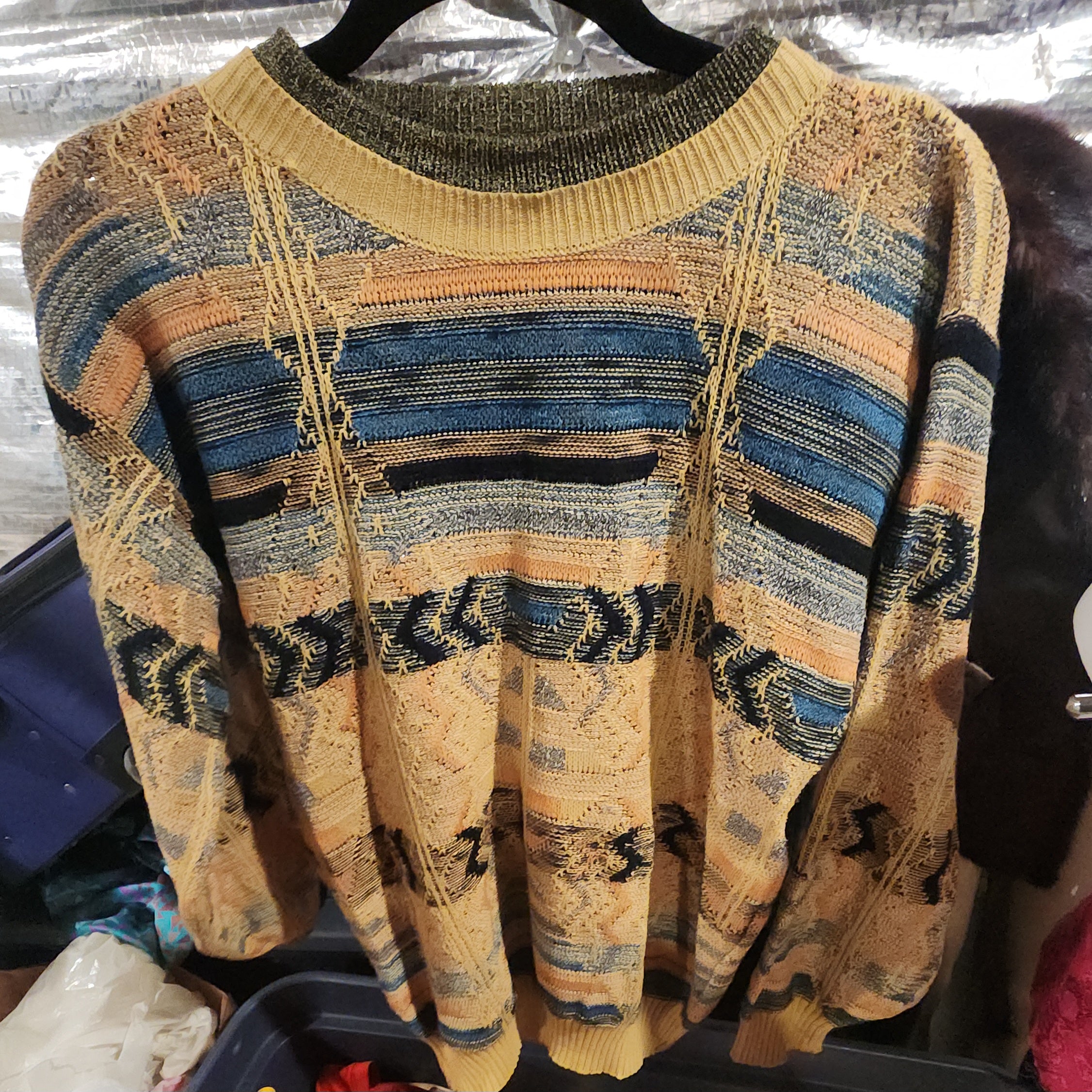 Vintage yellow abstract Santana sweater sz M