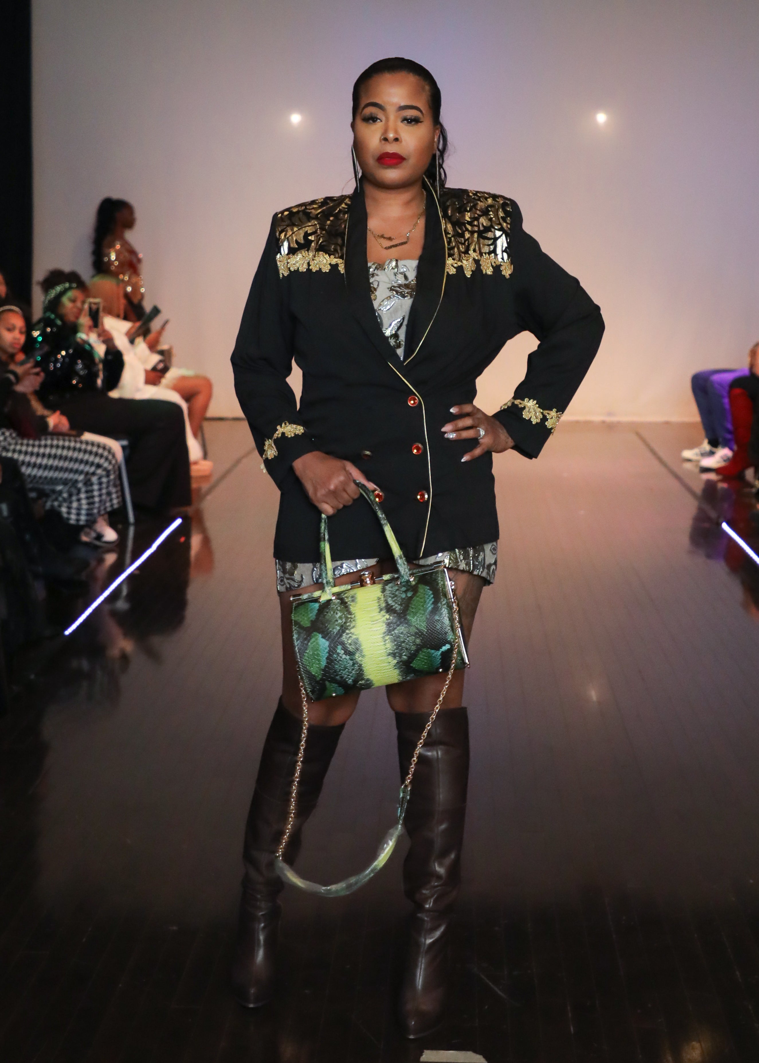 Vintage Black and gold leaf jacket and skirt set sz L