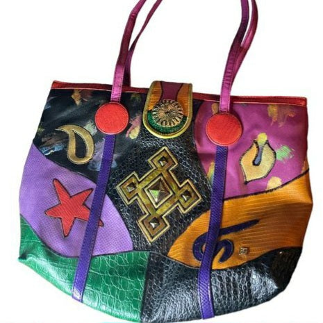 Vintage XL colorful patchwork leather NAS handbag