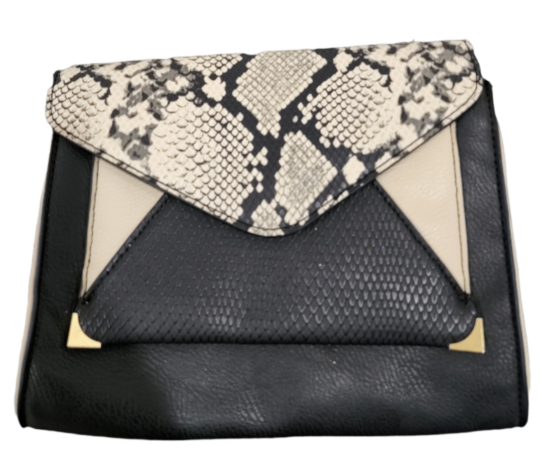 Snakeskin and black envelope purse