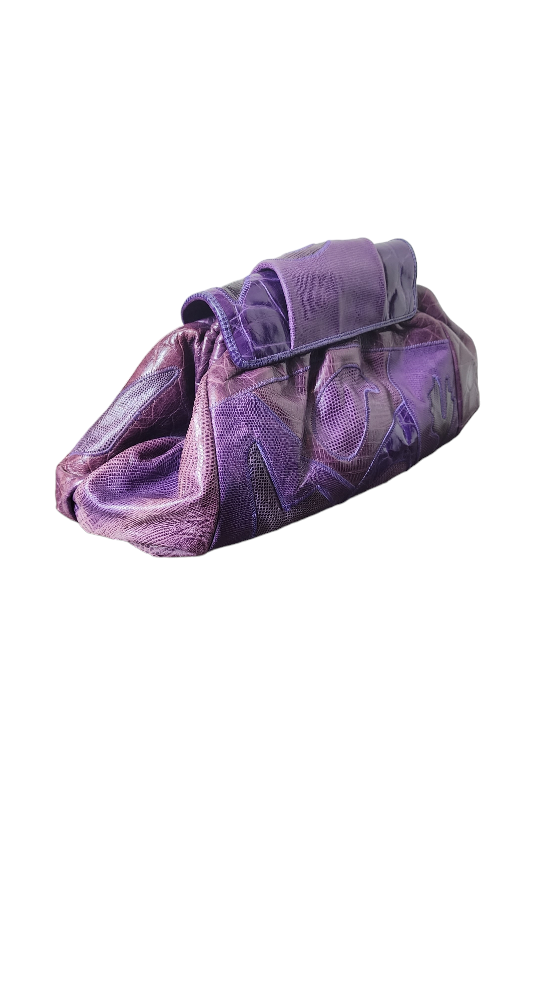 80s Purple Patchwork Leather Clamshell Sharif Purse