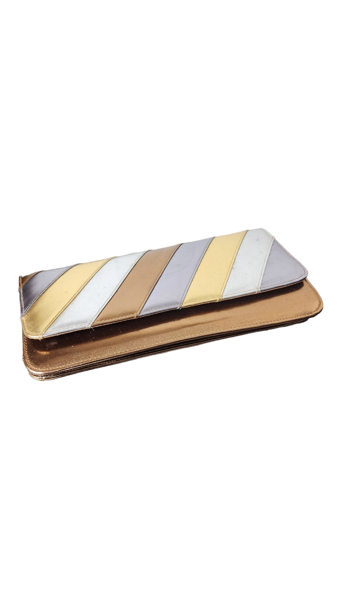 Vintage silver gold bronze striped clutch