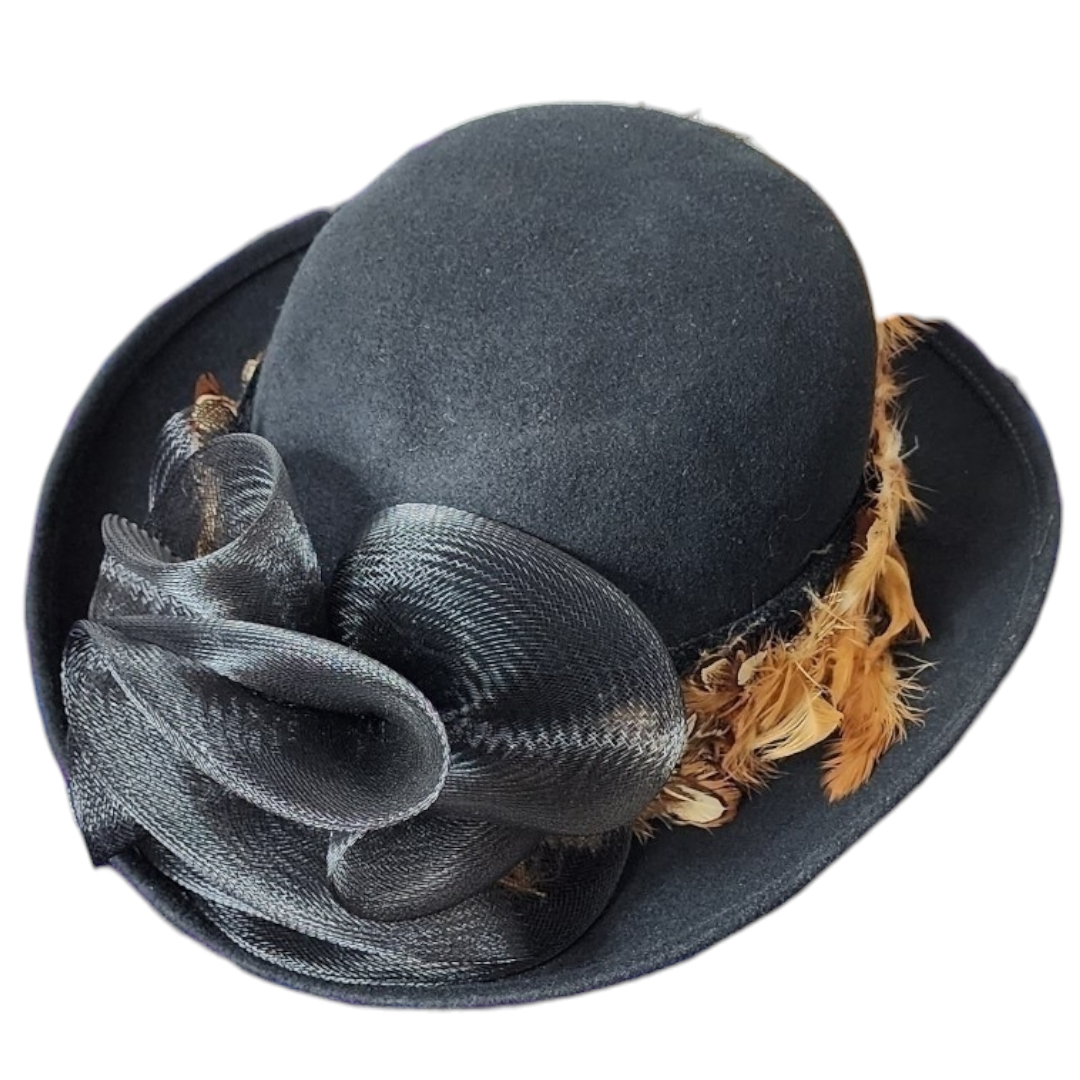 Vintage Black wool and feather hat