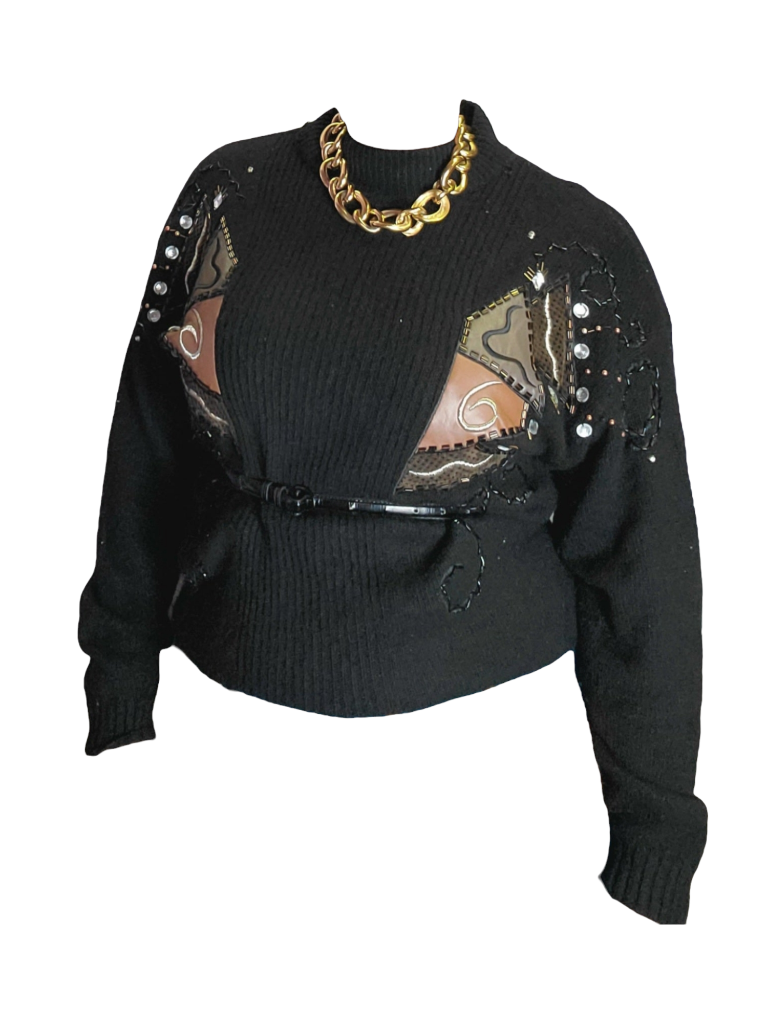 Vintage black embellished turtleneck sweater sz L