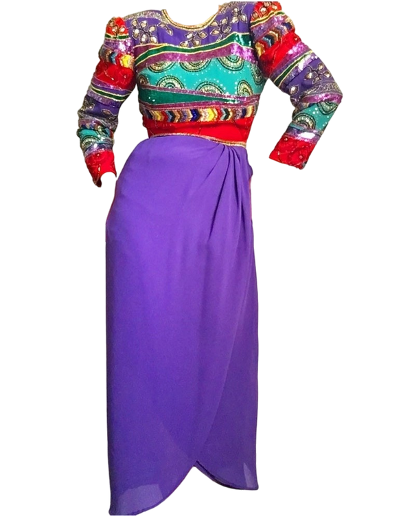 Vintage colorful sequin beaded Jack Bryan dress sz 10