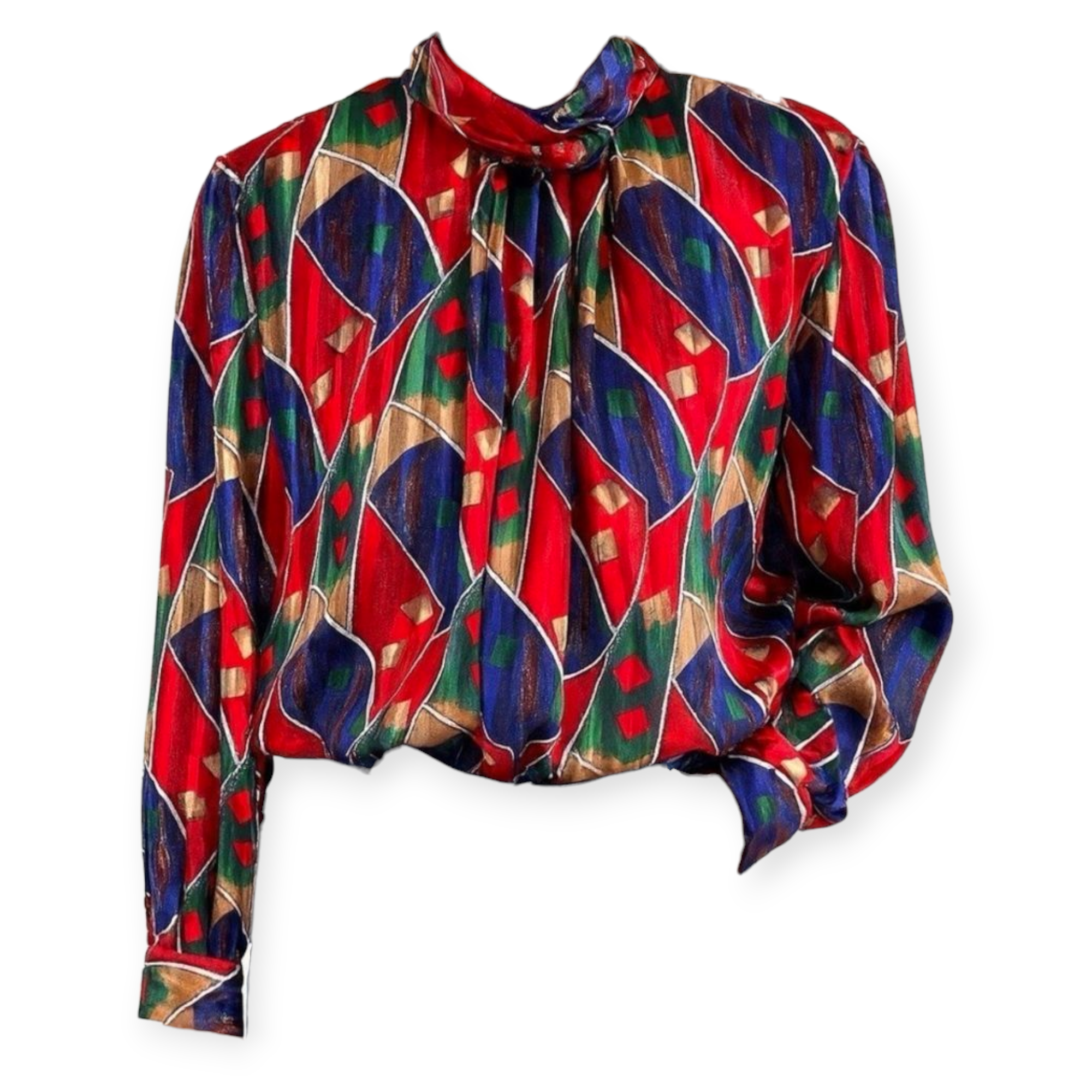 Vintage red, blue, green blouse sz 12