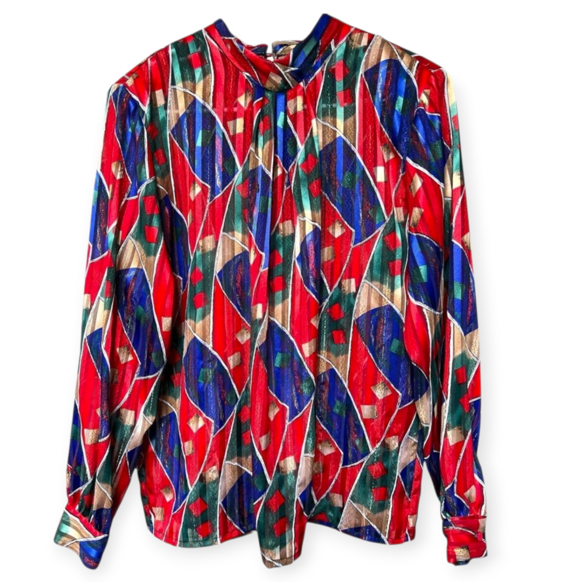 Vintage red, blue, green blouse sz 12