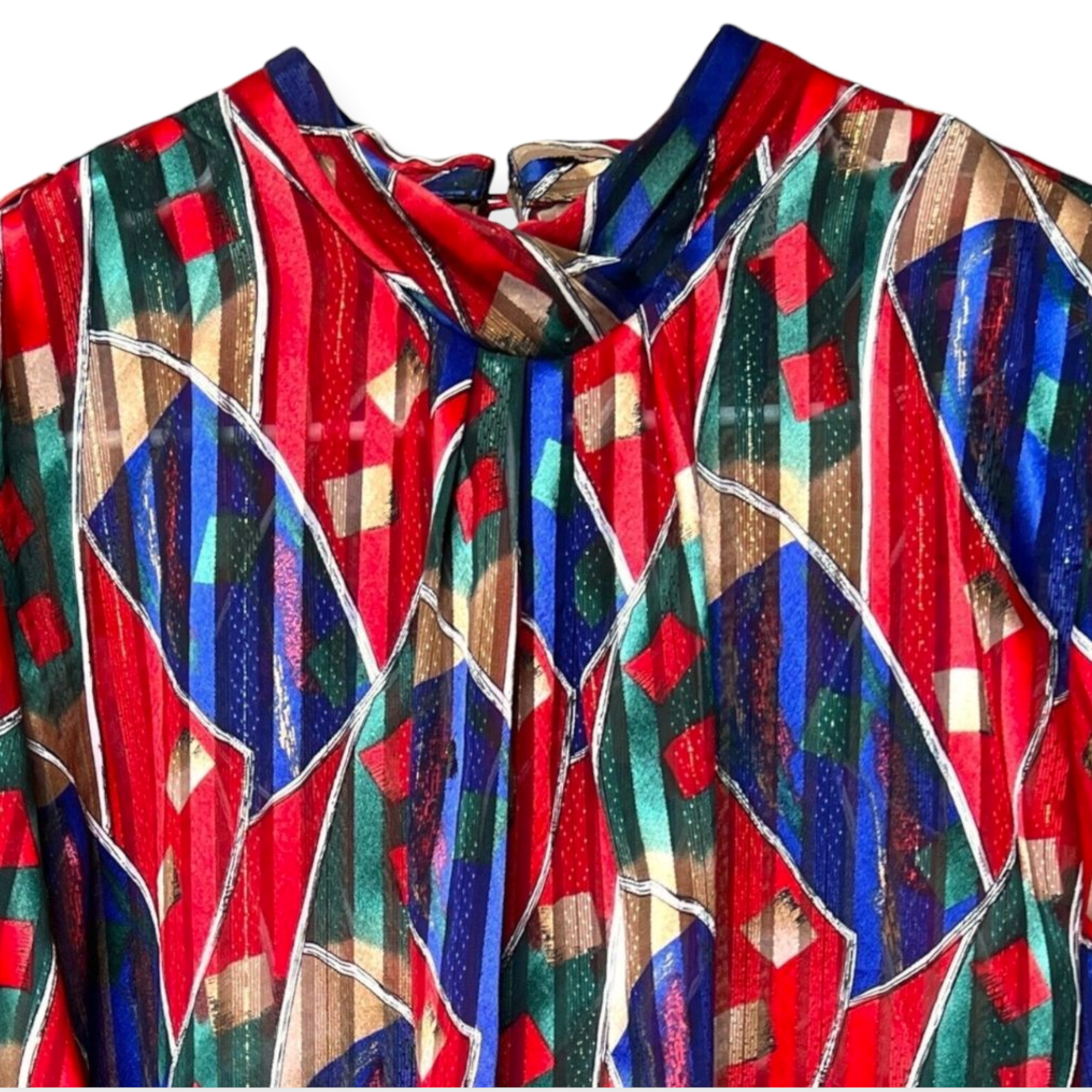 Vintage red, blue, green blouse sz 12