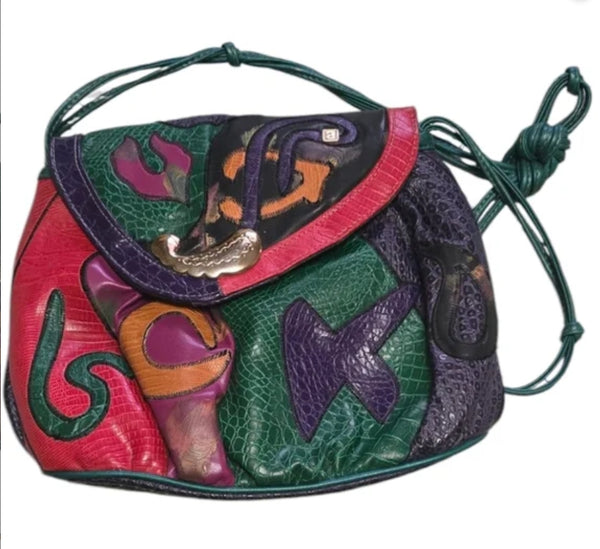 Vintage colorful patchwork leather NAS small purse