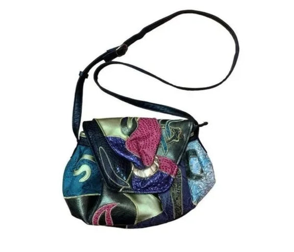 Vintage 1980s SHARIF patchwork frog skin handbag