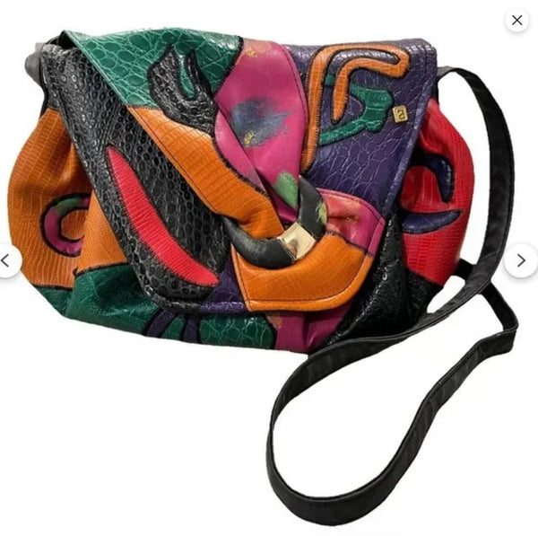 Vintage large colorful patchwork leather NAS purse