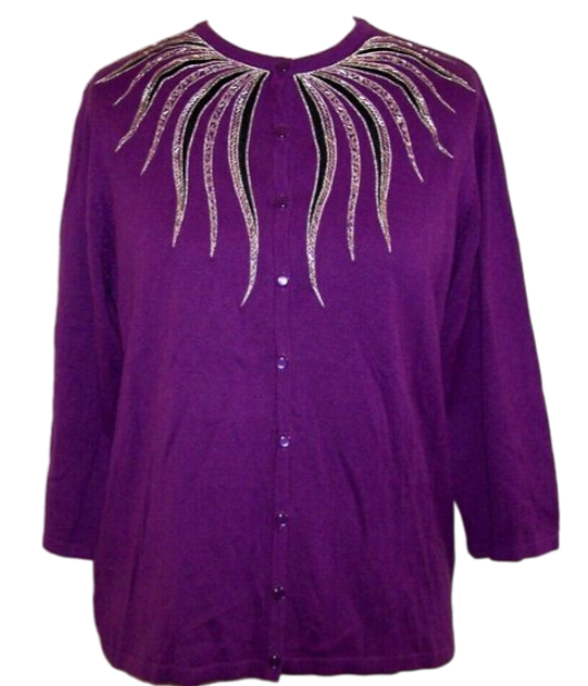 Vintage BOB MACKIE Purple Embellished Cardigan Sweater sz S