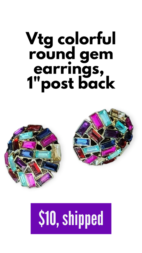 Vintage colorful round gem post back earrings