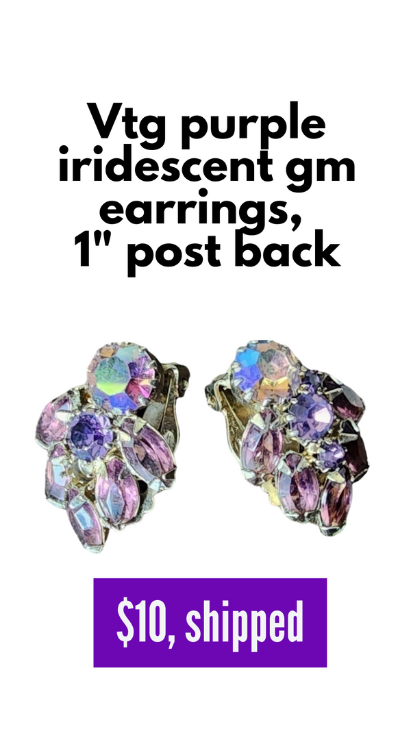 Vintage purple cluster iridescent gem post back earrings