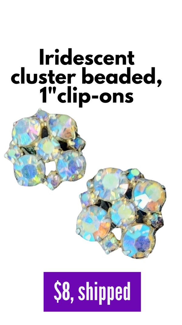 Vintage iridescent beaded cluster clip-ons
