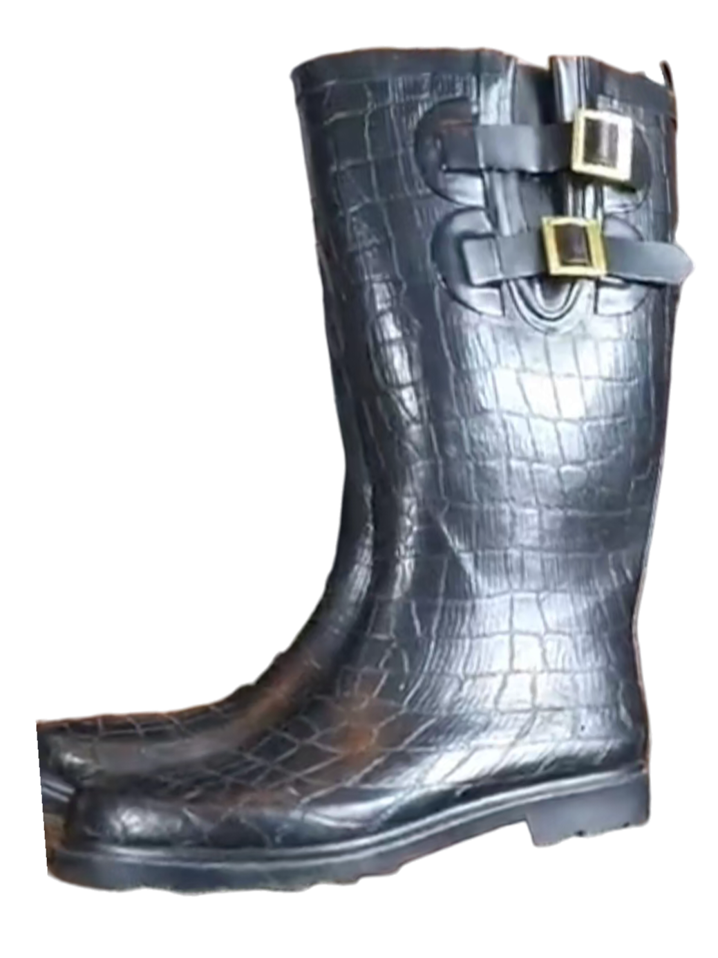 Black reptile embossed rain boots sz 10
