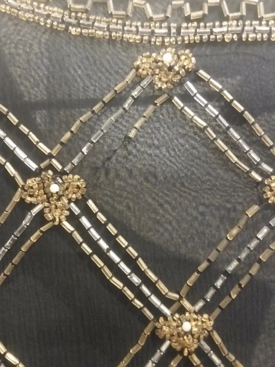 Vintage black gold silk beaded sequin cardigan sz 2X