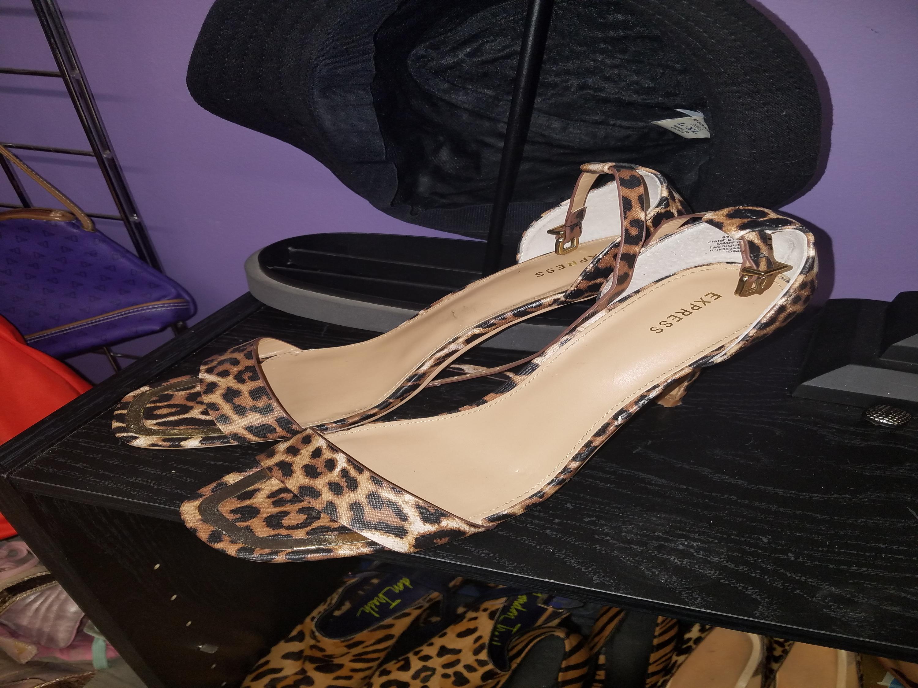 EXPRESS Cheetah print ankle strap heels