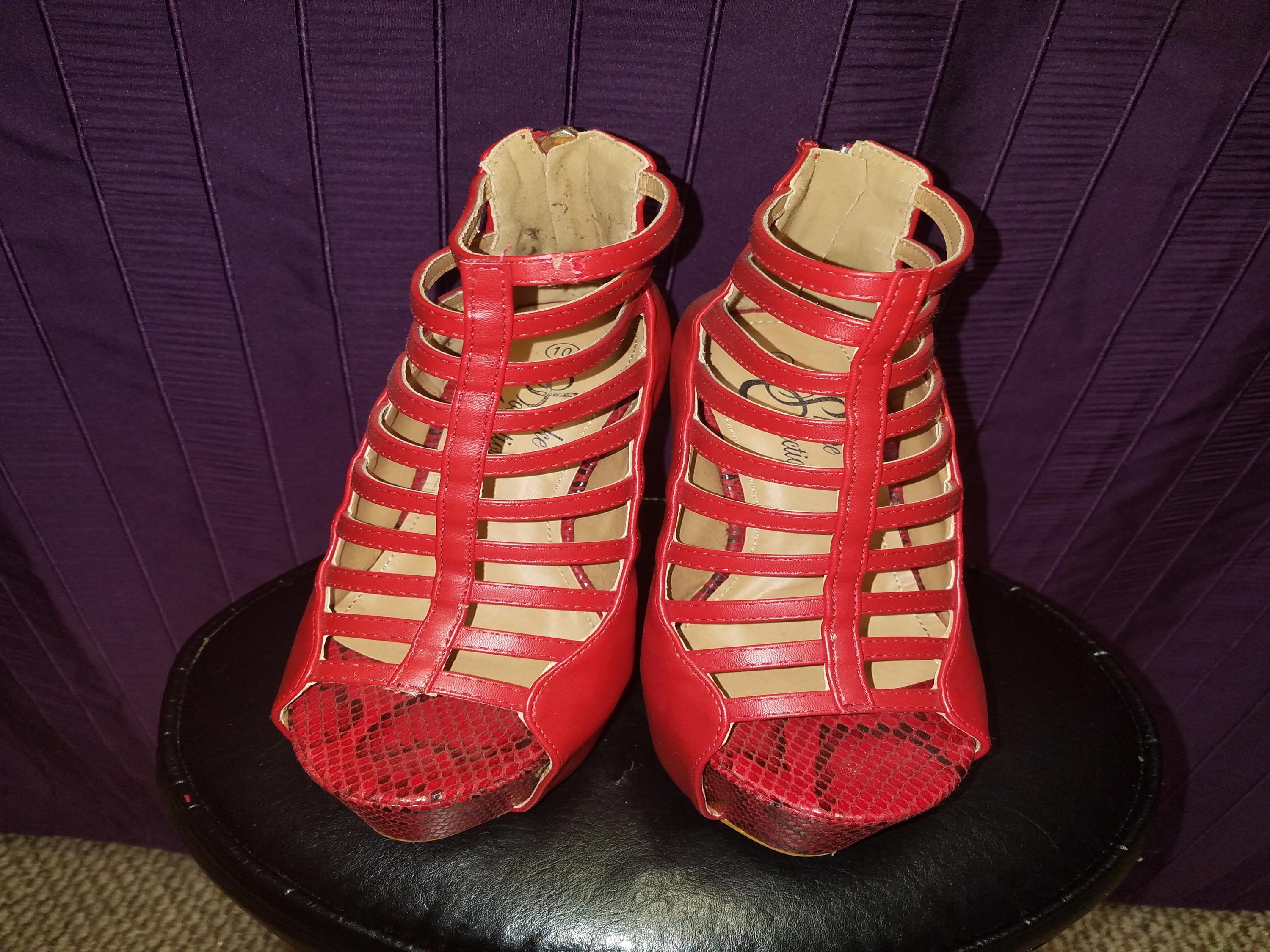 Red strappy platform high heels sz 10