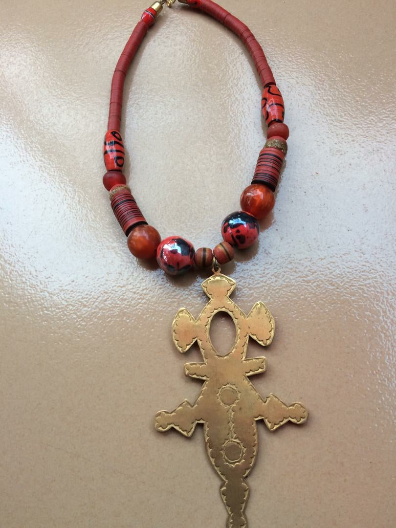Ghanaian brass cross necklace