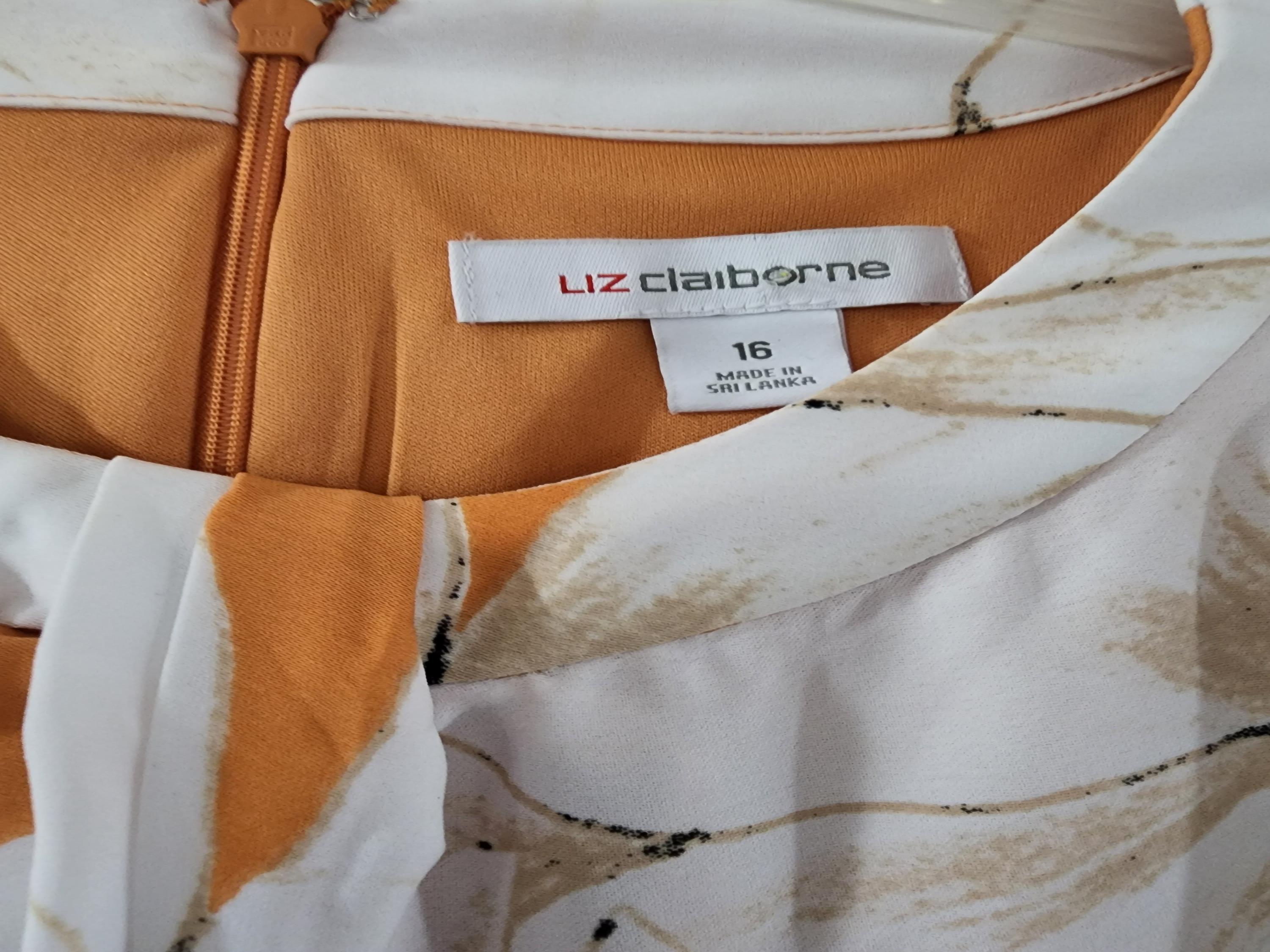 White orange Liz Claiborne sleeveless dress sz 16