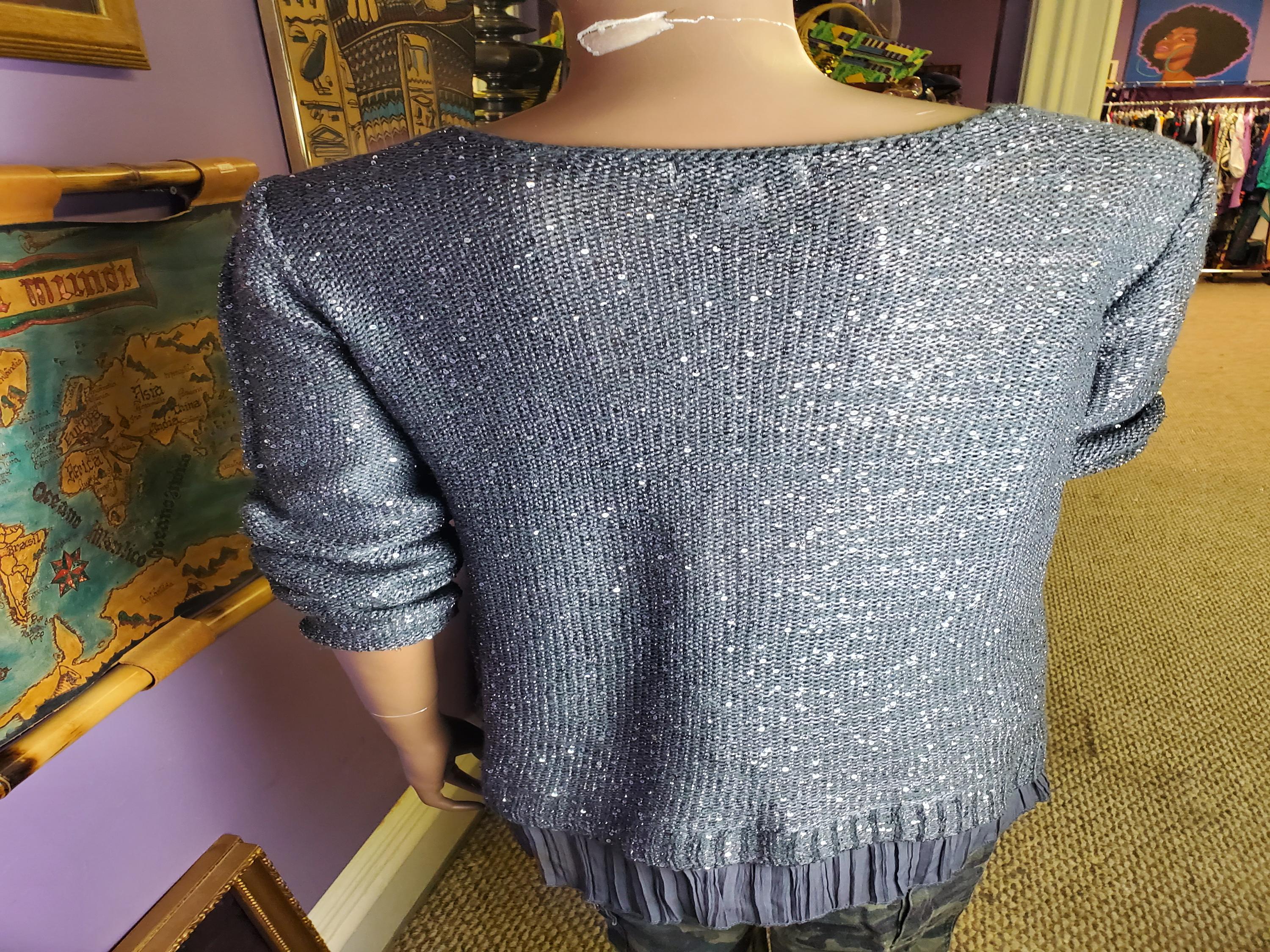 Silver sequin long sleeve sweater sz L