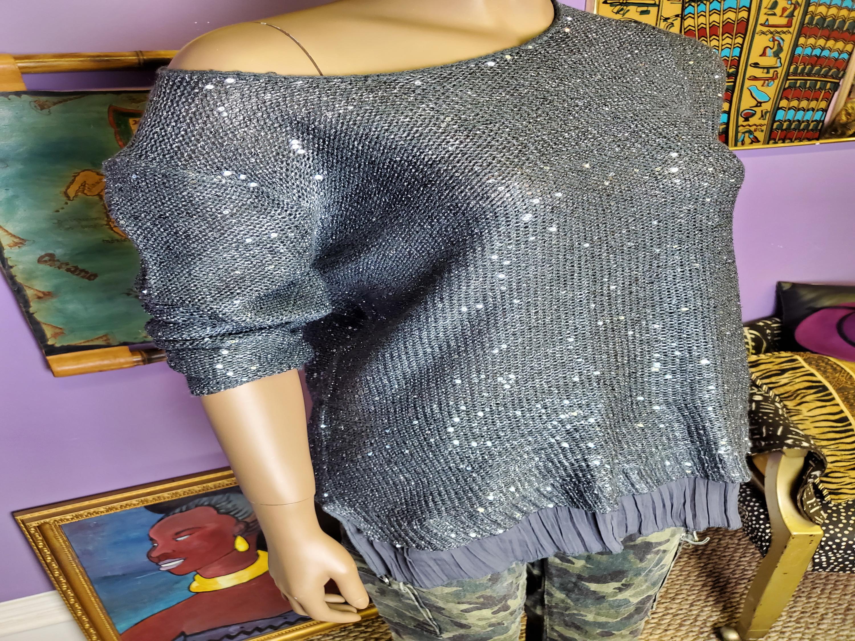 Silver sequin long sleeve sweater sz L