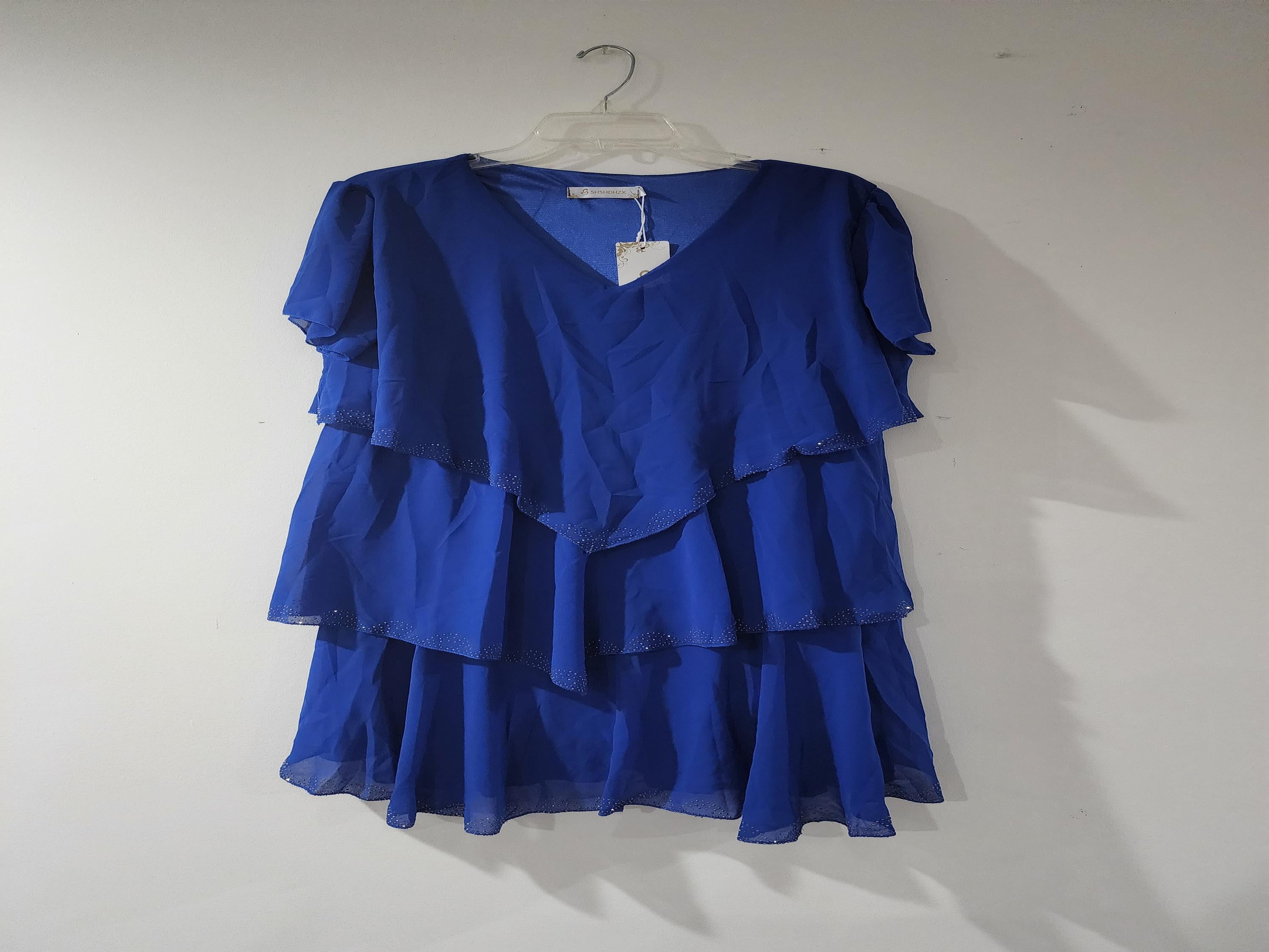 Royal blue flowy ruffle top with embellishments sz 2XL