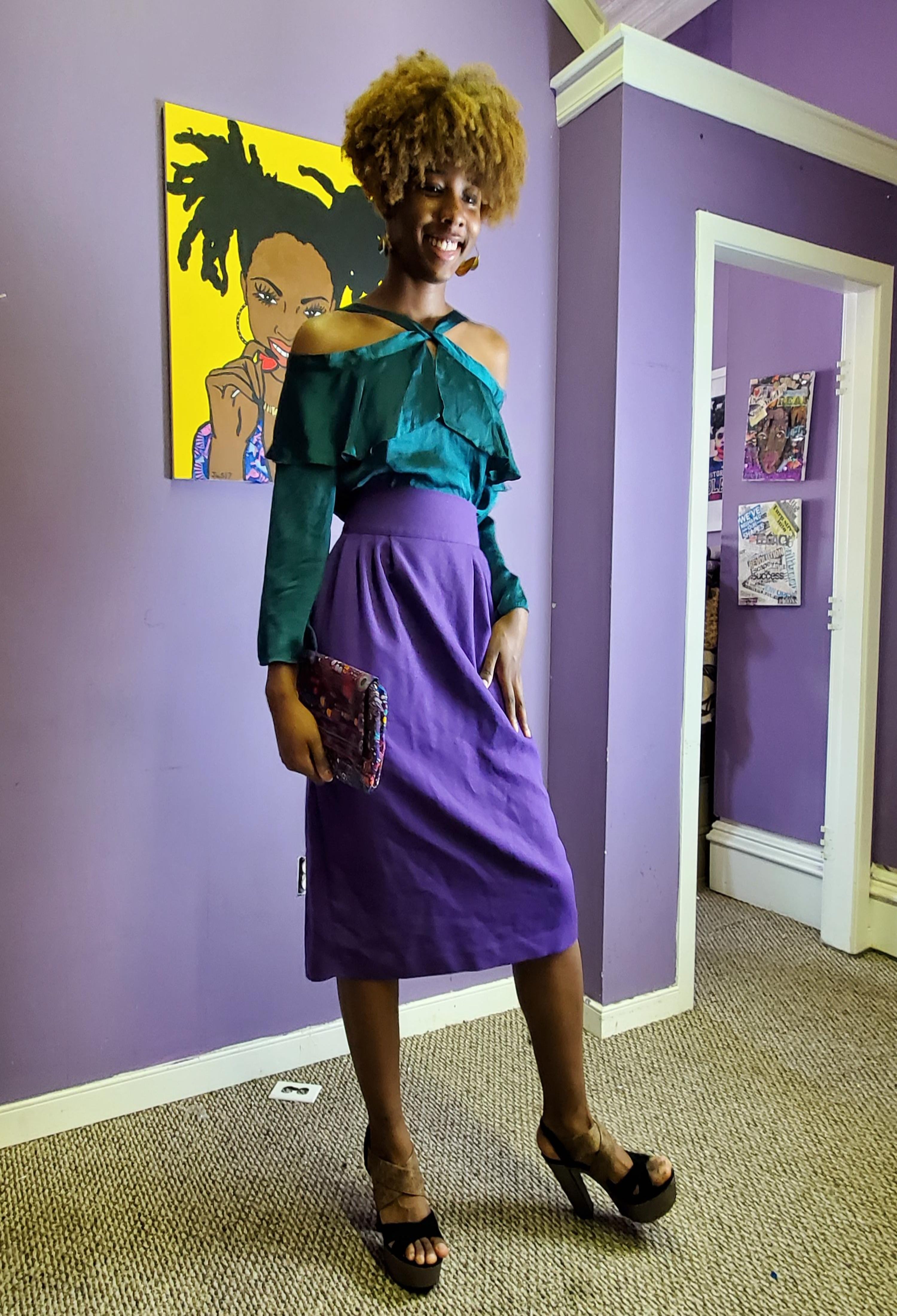 Vintage purple linen midi skirt sz 14
