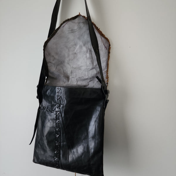 Mudcloth leather handbag