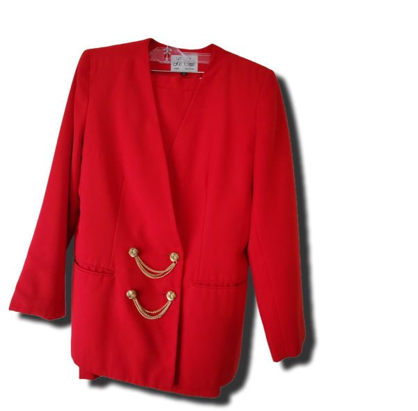 Red power Le Suit skirt set with chain detail