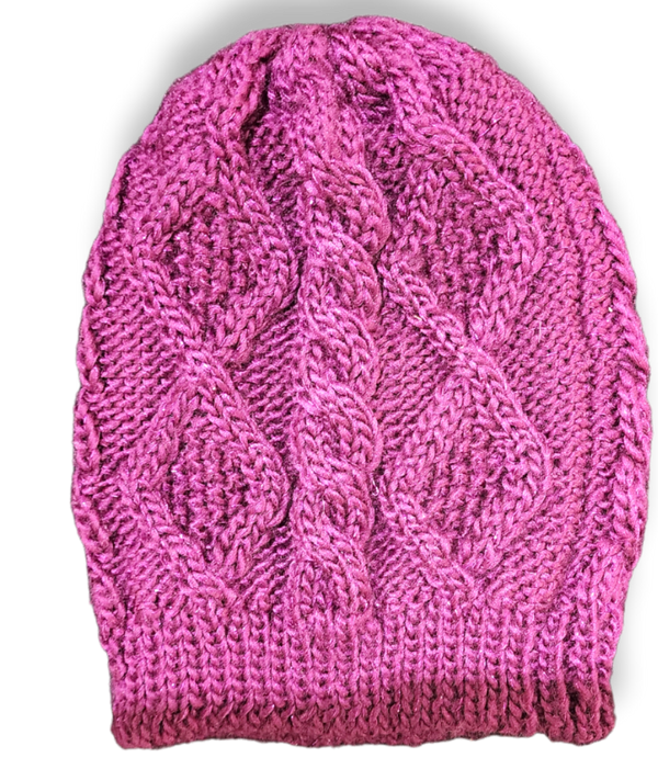Magenta knit crochet hat