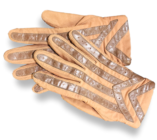 Tan and brown leather gloves