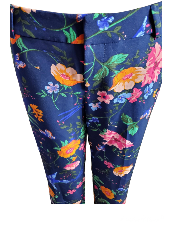 Navy blue floral crop pants sz 12
