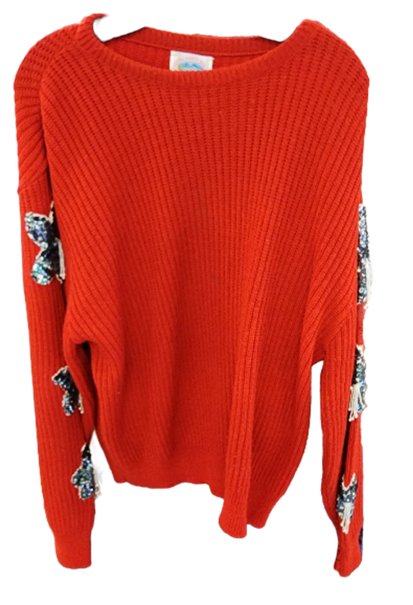 Red vintage knit sweater with sequins sz L
