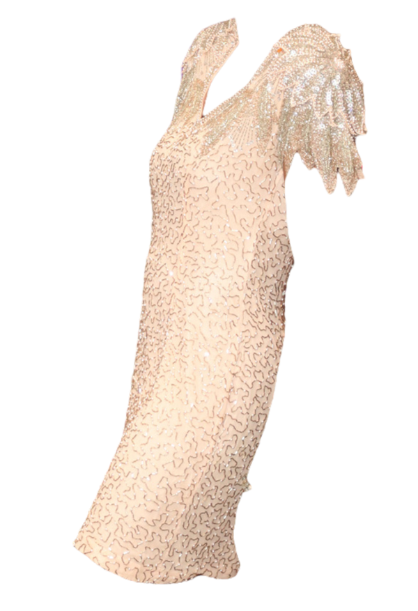 Vintage cream sequin dress with beaded shoulders sz XS