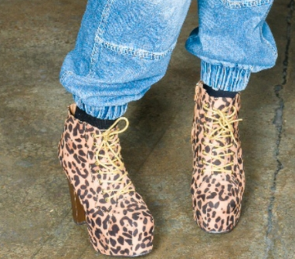 Cheetah print spiked stacked boots sz 9